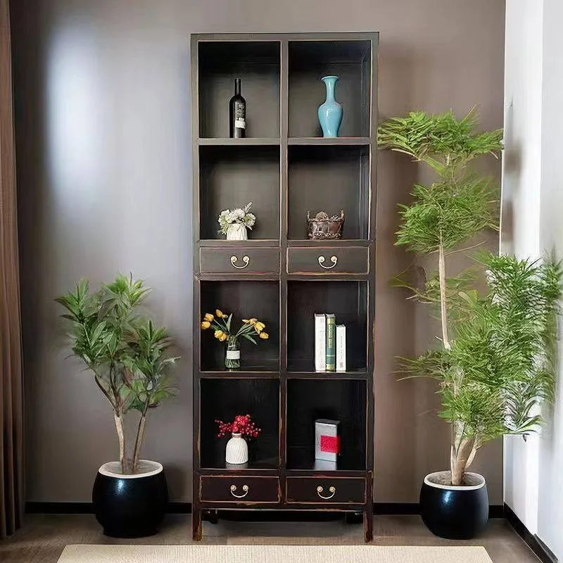 New Chinese-style floor-to-ceiling Bogu shelves, shelves, simple and creative storage bookcases, solid wood retro old bookcases