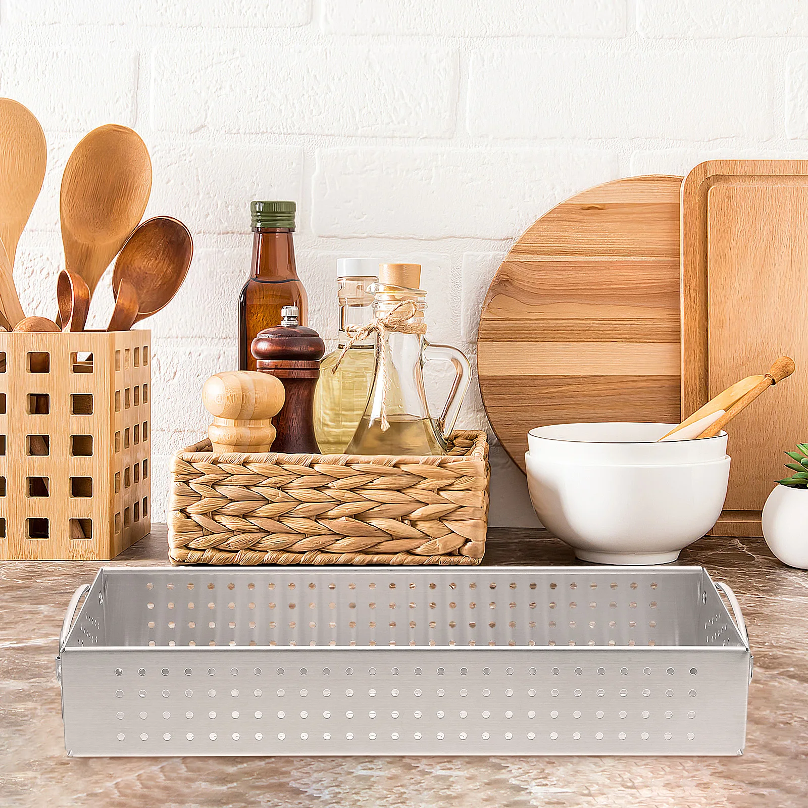

Stainless Steel Chopstick Cage Large Capacity 304 Rustproof Kitchen Utensil Holder Rectangular Design Drainage Countertop