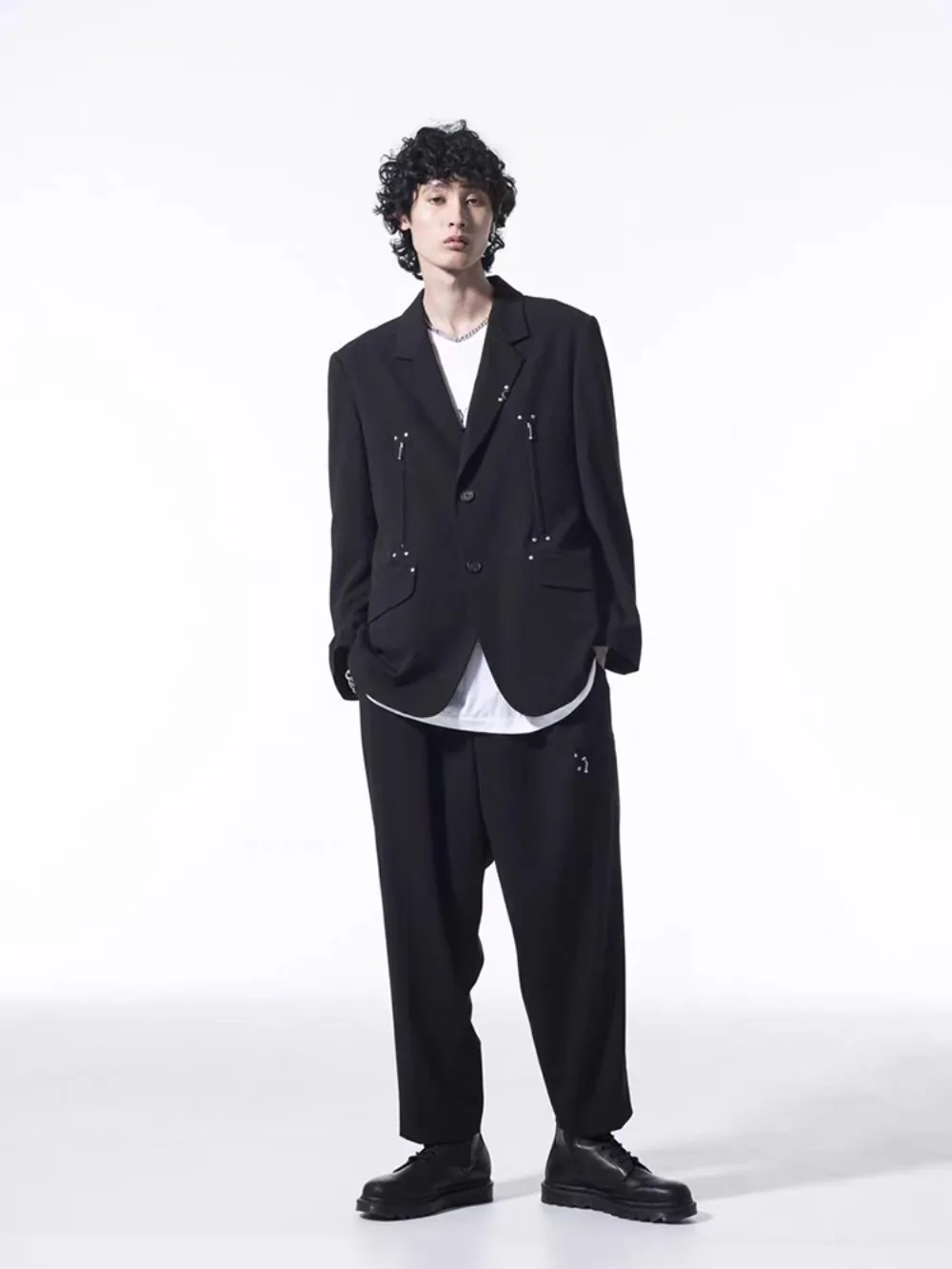 High Street Pants Autumn and Winter Men's Dark Style Huada Woolen Left Zipper Decoration Casual Streetwear Pants and Trousers