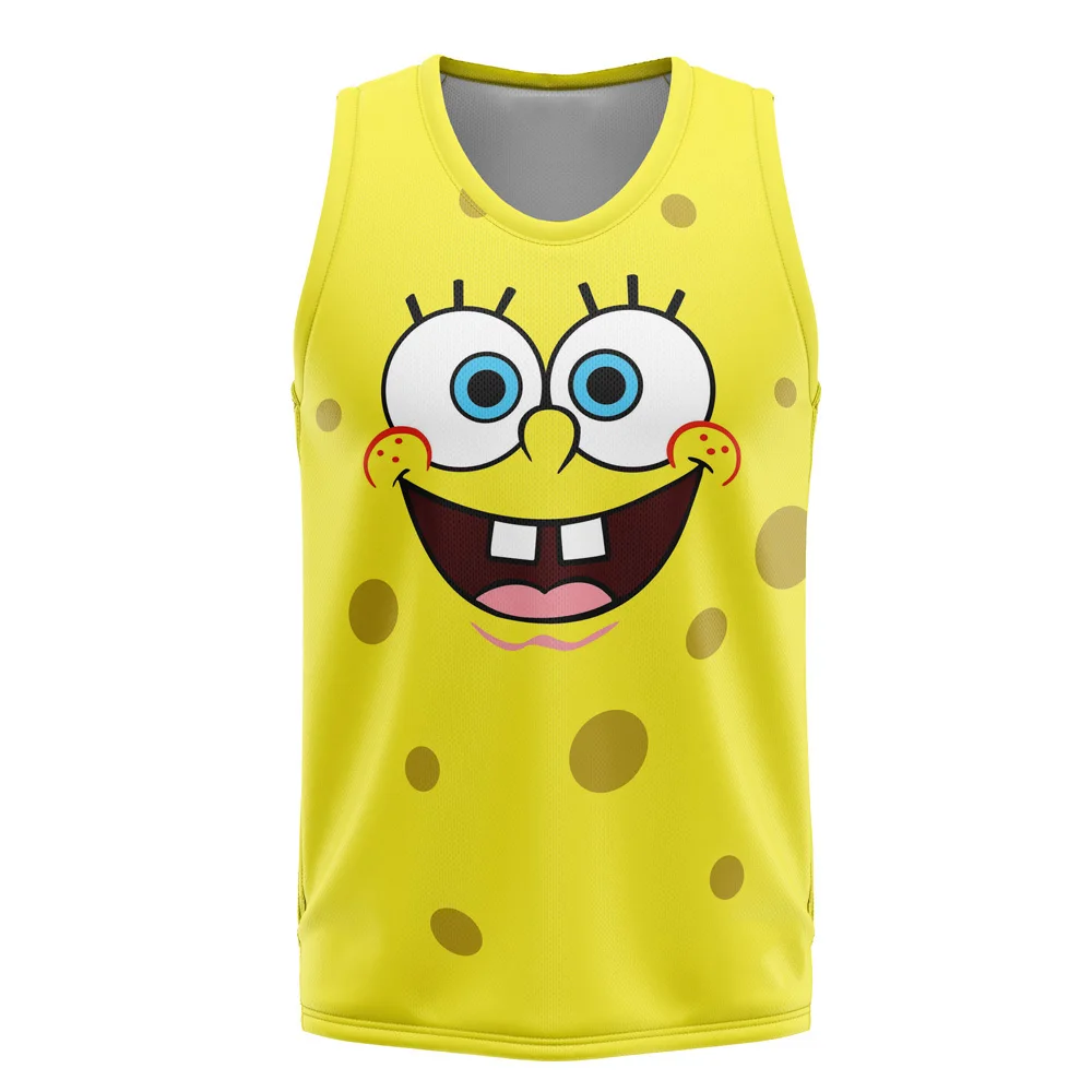 Potdemiel SpongeBob SquarePants Smile Face Gym Tank Top Cartoon Adult Kids Athleisure Vest Summer Quick-dry Soft Lightweight