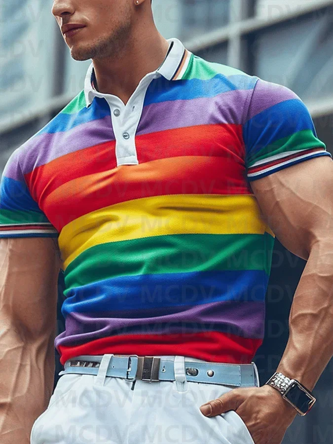Men's Rainbow Ombre Art Printed Casual POLO Shirt Summer Streetwear Casual Fashion Men tops image 4