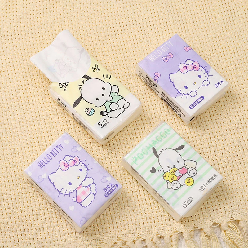 9Pcs Sanrio Hello Kitty Handkerchief Paper Anime Portable Mini Napkin Small Pocket Tissues Cartoon Facial Tissue Toilet Paper