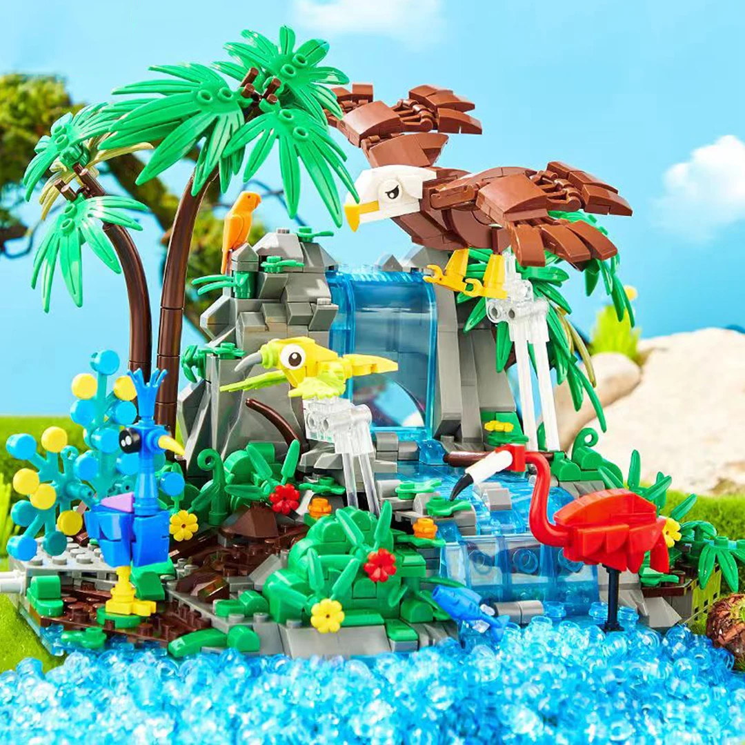 Moc oceano deserto africano pastagem leão rinoceronte veados blocos de construção conjunto bonito zoológico animal brinquedos para crianças presentes do feriado aniversário