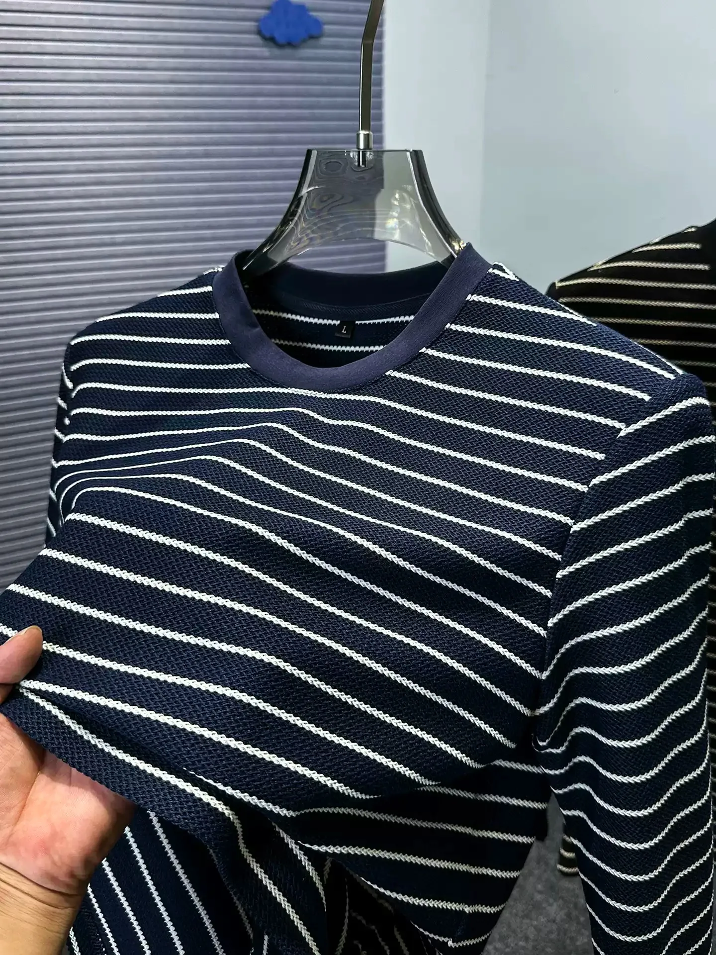 Spring Autumn Men's Casual Long Sleeve round Neck T-Shirt Inner Wear Base Shirt Fashionable Striped Color Block Sweatshirt