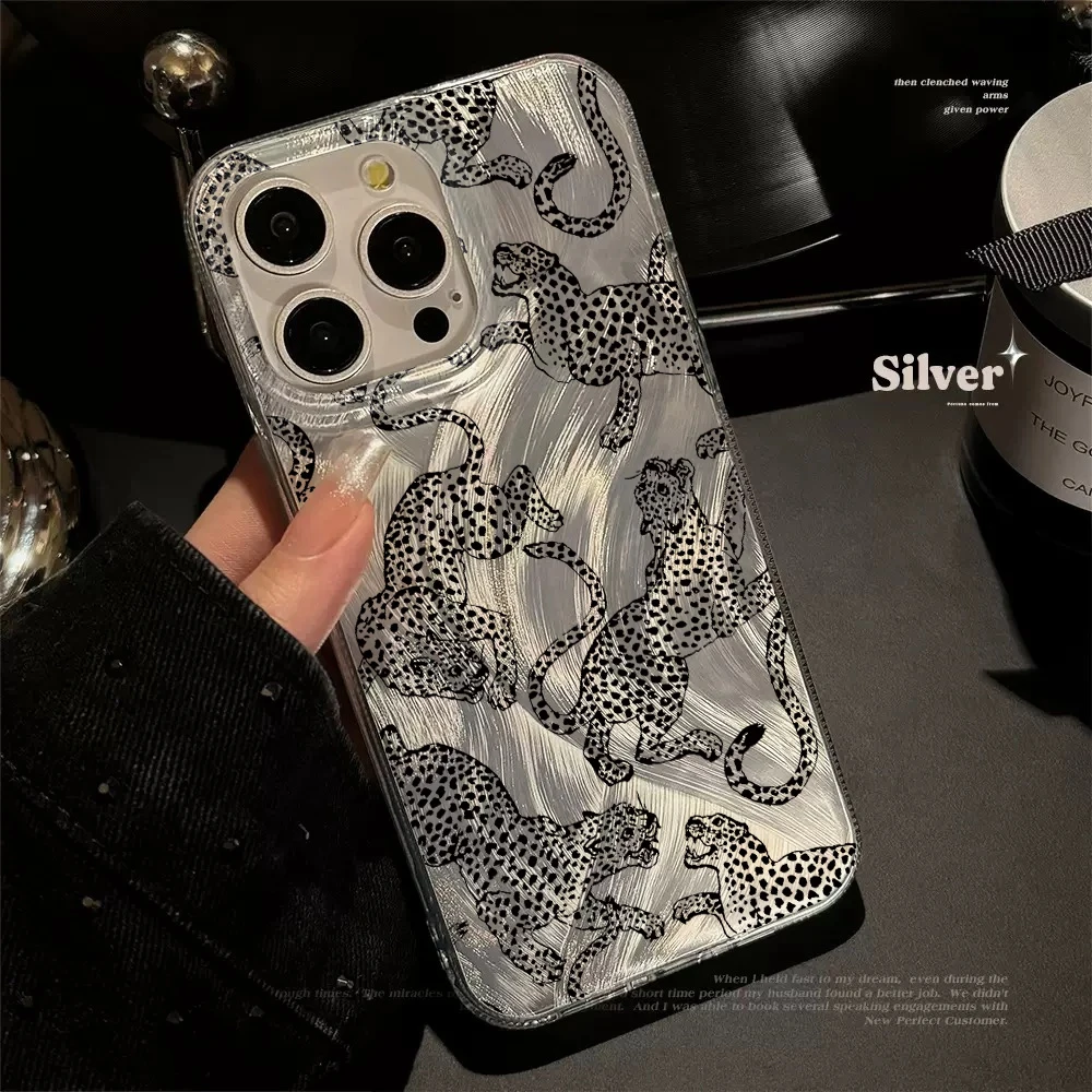 Modern Glittery Silver Leopard Phone Accessories Case For iPhone 15 Plus 16 17 Pro Max 14 13 12 11 X XS XR 7 8 Protective Cover