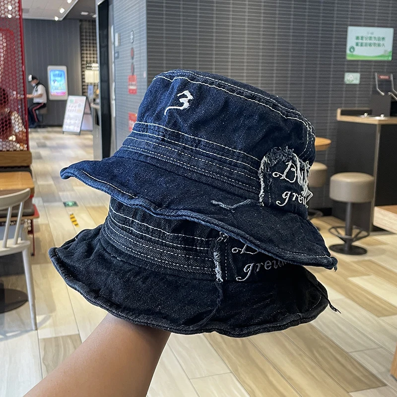 

Japanese Style Sun-Shade Fisherman Hat Children's Trendy Men's Denim Washed Fisherman Hat Couple Outdoor Camping Bucket Hat