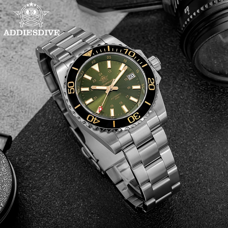 

ADDIESDIVE Business Men's Automatic Watch 8215 Sapphire Glass 200M Waterproof Diving Watch C3 Retro Night Light Mechanical Watch