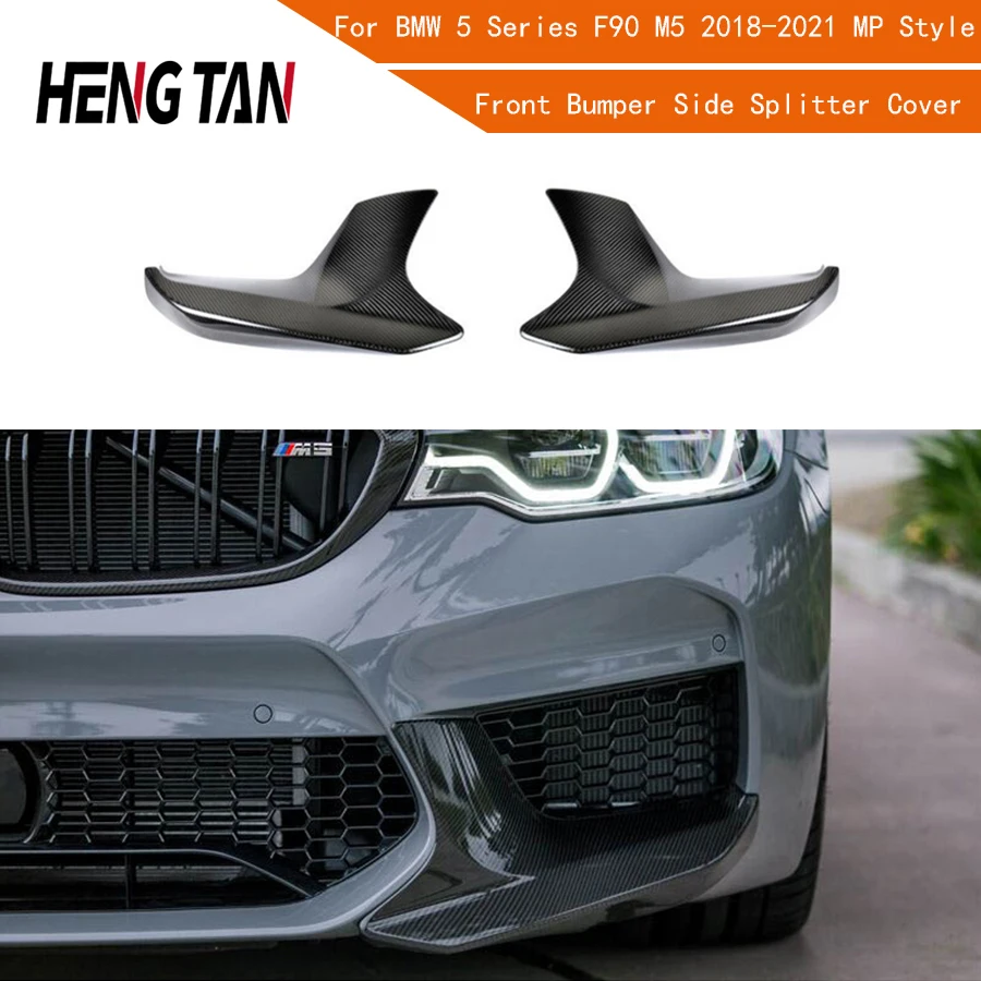 

For BMW F90 M5 2018-2022 Front Bumper Side Splitter Cover Lip Carbon Fiber Look Car Fog Light Air Vent Spoiler Canard Lamp Fram