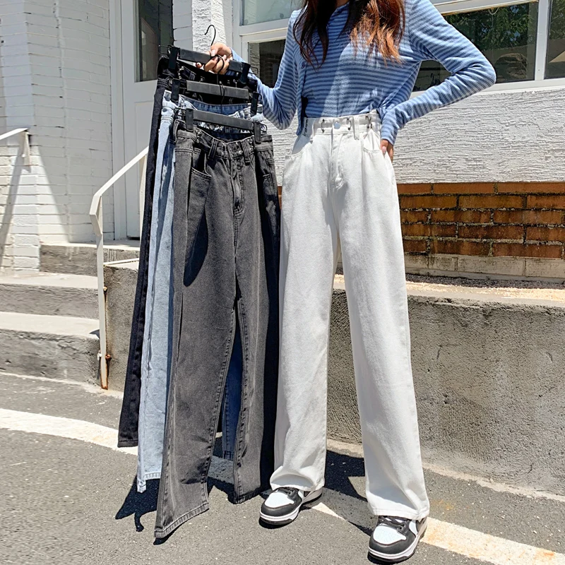 

Широкие джинсы с высокой талией, женские прямые свободные большие размеры, большие брюки, осенние новые джинсовые брюки с эффектом похудения