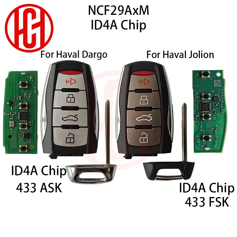 ID 4A NCF29AxM Chip 4 Buttons Car Remote Key For Great Wall Haval Dargo 433MHZ ASK For Haval Jolion 433MHZ FSK Remote Car Key
