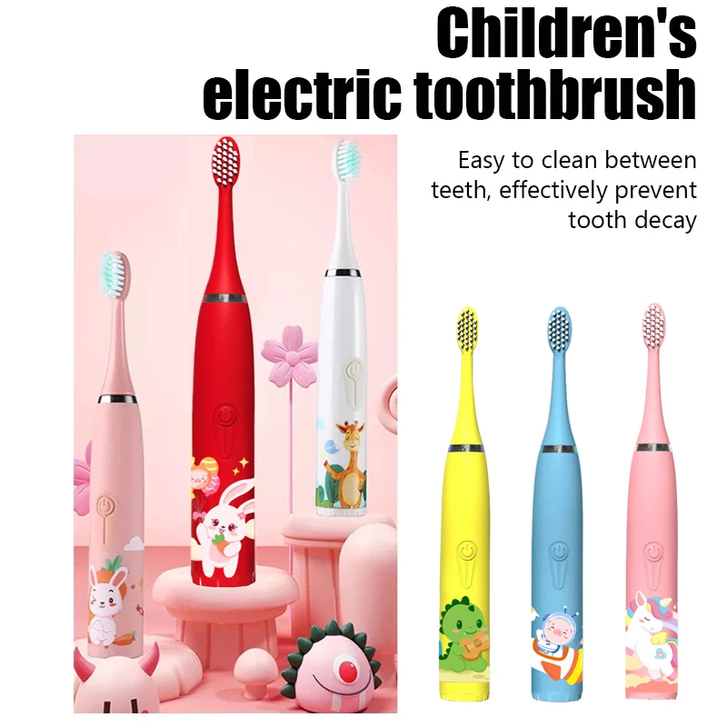 USB Sonic Children Electric Toothbrush Rechargeable Colorful Cartoon Brush Kids Automatic IPX7 Waterproof With Replacement Head