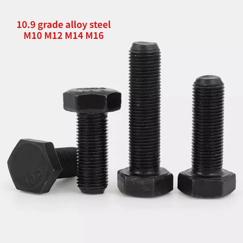 2/5/10pcs M10 M12 M14 M16 Grade 10.9 Fine Teeth External Hexagonal Screw Full Bolt Thread Length 16mm-200mm