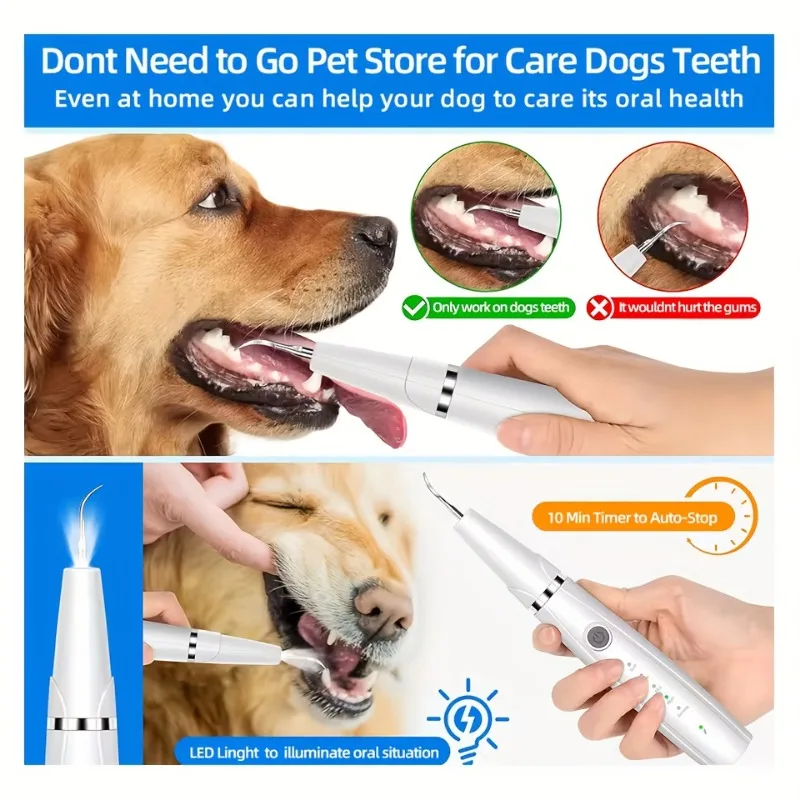 Pet Teeth Cleaner, Electric Teeth Cleaner, 5 Speeds IPX6 Waterproof, Ring LED Spotlight, Finger Toothbrush, Dog Teeth Care Set