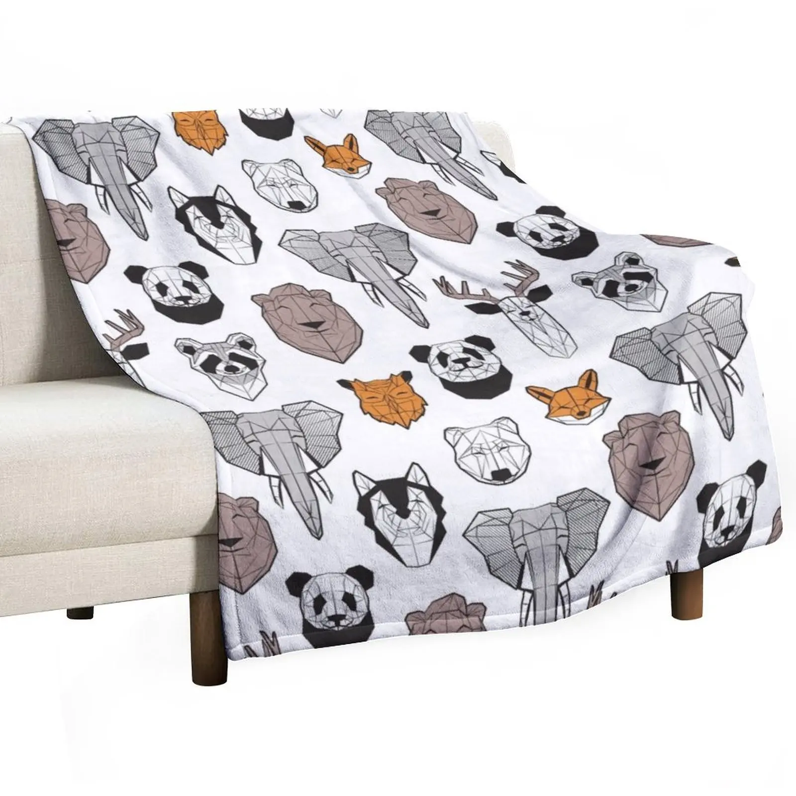 

Friendly geometric animals // white background black and white orange grey and taupe brown animals Throw Blanket Sofas Blankets