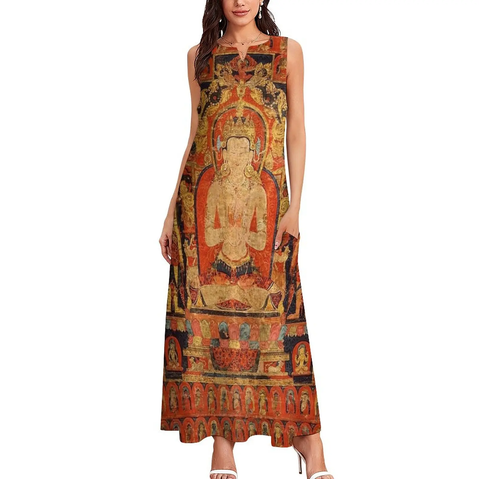 Mandala 133 Cosmic Buddha Vairochana 1 Long Dress cocktail dresses womans clothing Dress