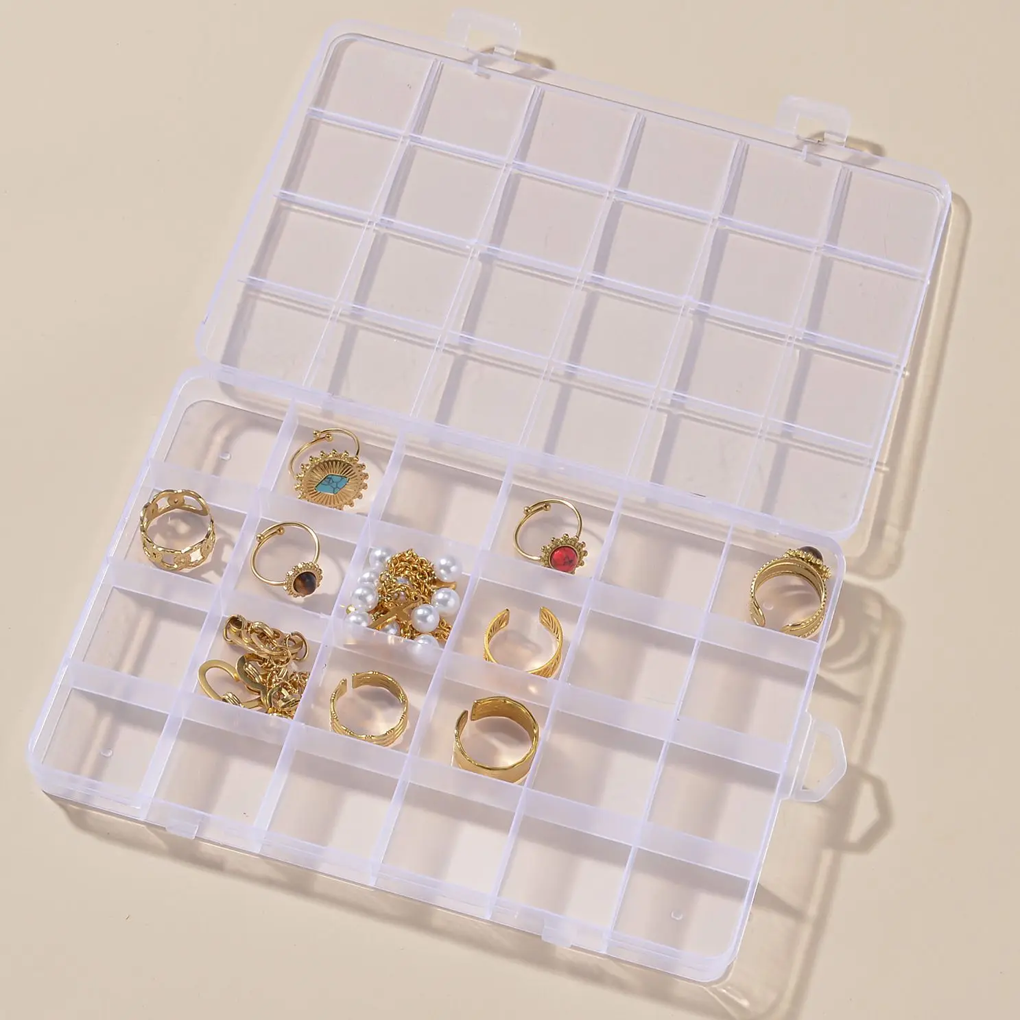 24 Grids Portable Transparent Storage Box Plastic Clear Organizer with Cover Box for Jewelry Earrings Screw Nails Parts