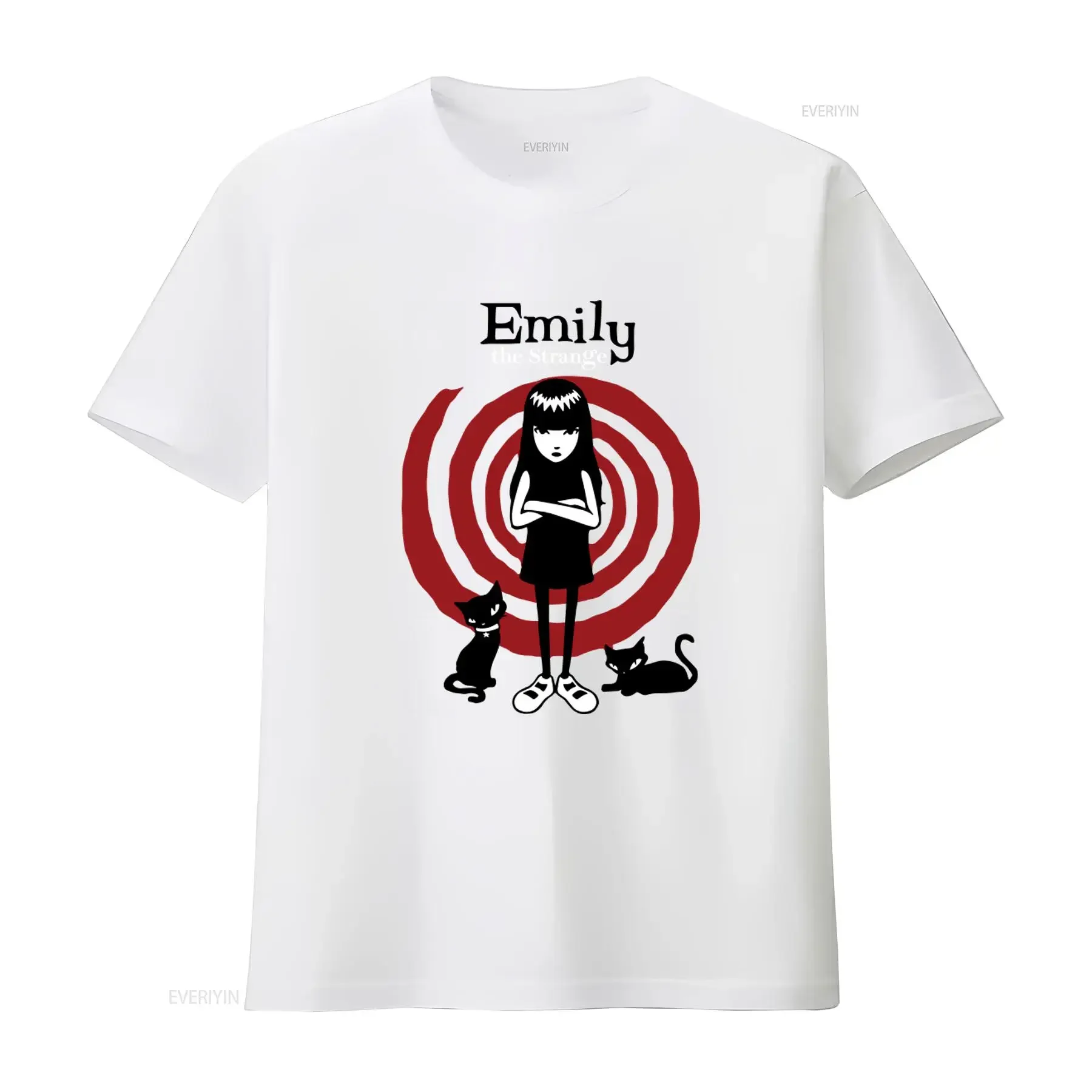 Camiseta con estampado de espiral roja de Emily The Strange Cat, camiseta con licencia oficial para mujer, estilo vintage, versátil, unisex, transpirable