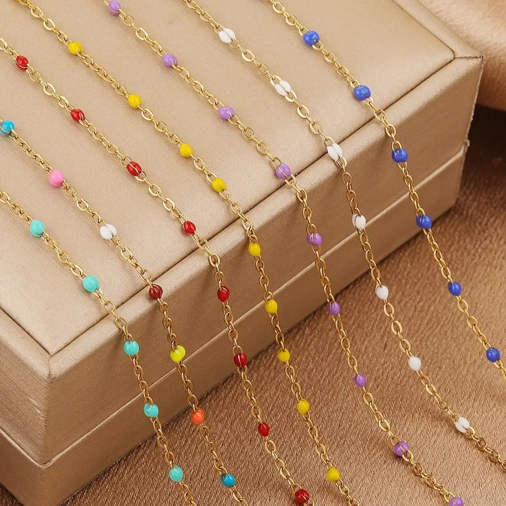 2 Meters 1.5 Mm Wide Stainless Steel Enameled Gold Chain DIY Bracelet Necklace Jewelry Making Accessories