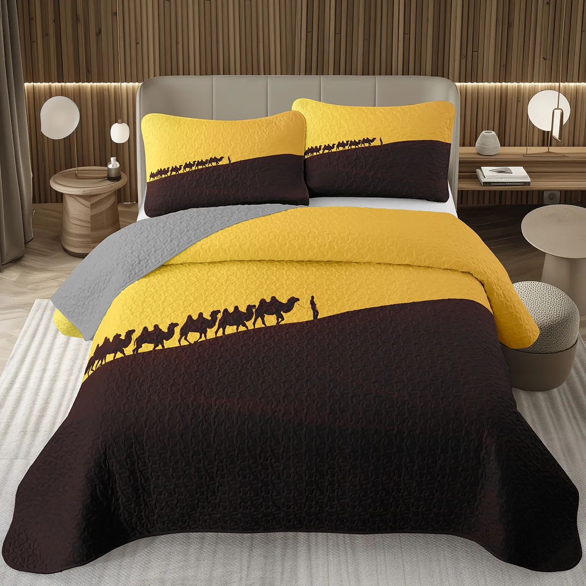 

Camel Bedspread Wildlife Animal Coverlet Set Desert Adventure Tehme Quilted Bedding Set for Teens Young Man Bedroom Dorm Decor