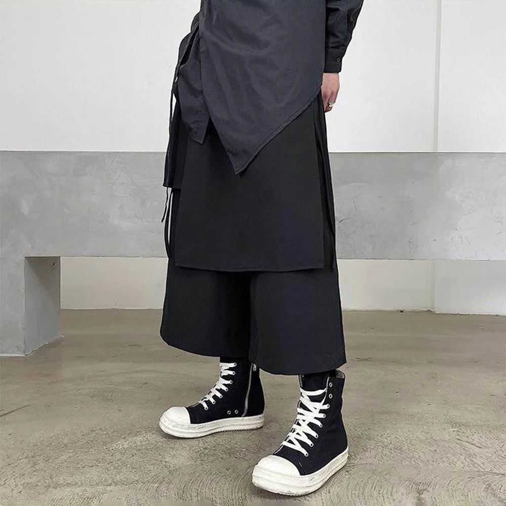 Y2k Dark Ribbon Irregular Patchwork Layered Skirt Pants Spring Genderless Streetwear Fashion Youth Niche Casual Pants Unisex New