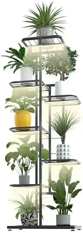 Metal Plant Stand with Grow Lights Multiple Flower Planter Pot Holder Shelf Rack Display for Patio Garden Corner Balcony Living