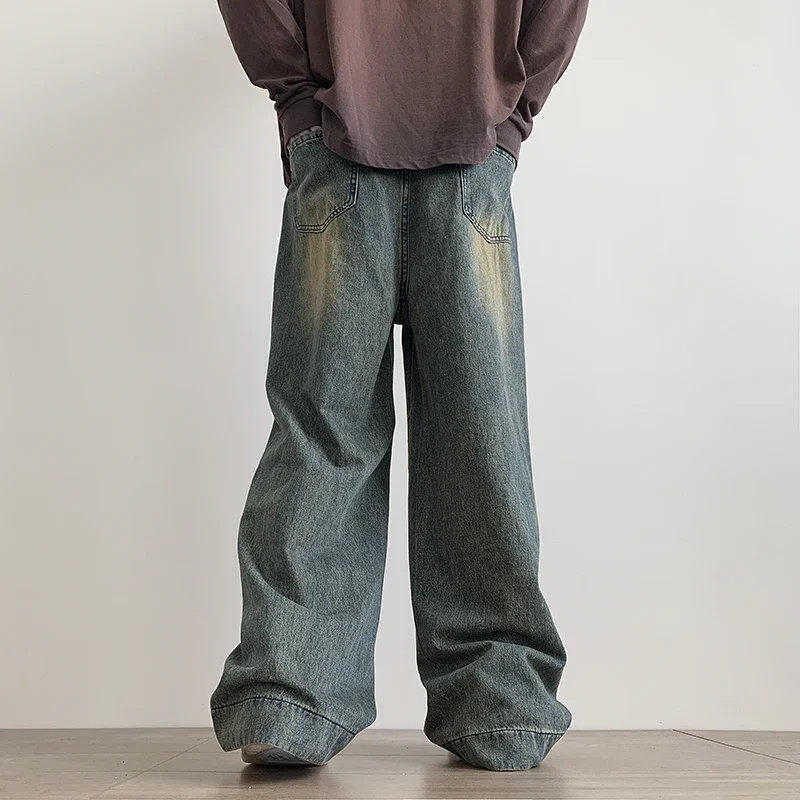 Distressed Vintage Blue Jeans Pants Men Wide-leg Denim Trousers Male Oversize Streetwear Fashion Casual Baggy Straight Jeans