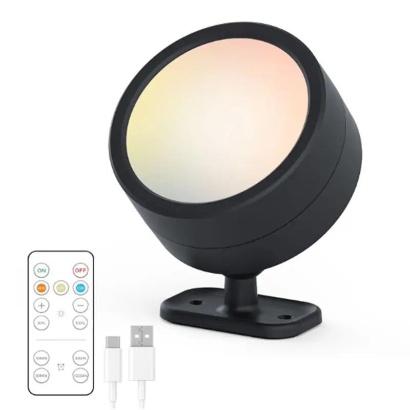 

AT05-Magnetic Wall Mounted LED Sconces Dimmable Wireless Remote Rechargeable USB Powered For Bedroom Bedside Lighting Black