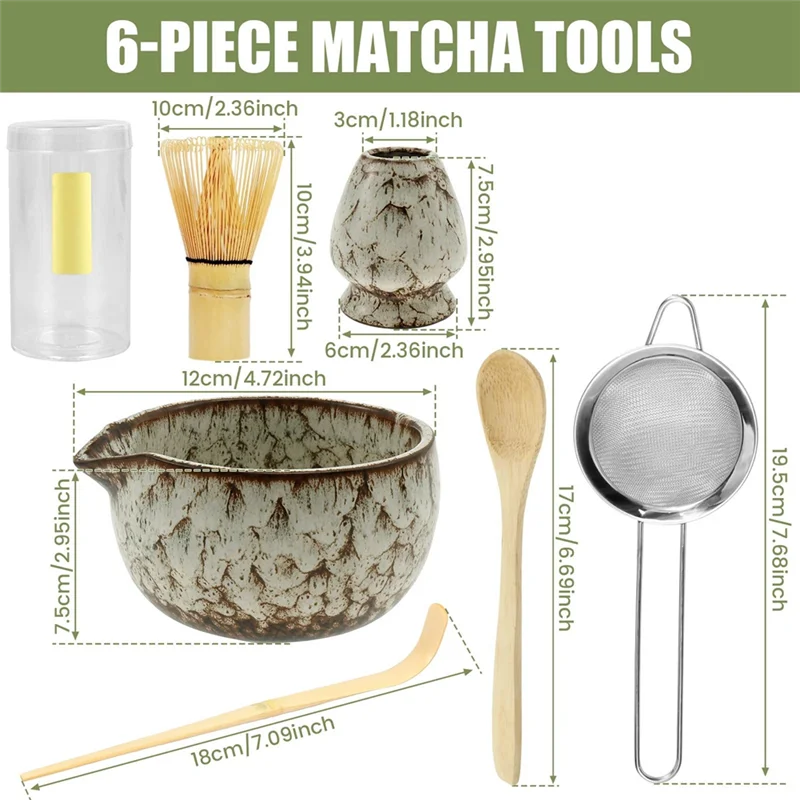 

ABUH-Matcha Whisk Set 6 Pcs Japanese Tea Cup Set Elegant Kitchen Gadgets Whisk Holder HOME