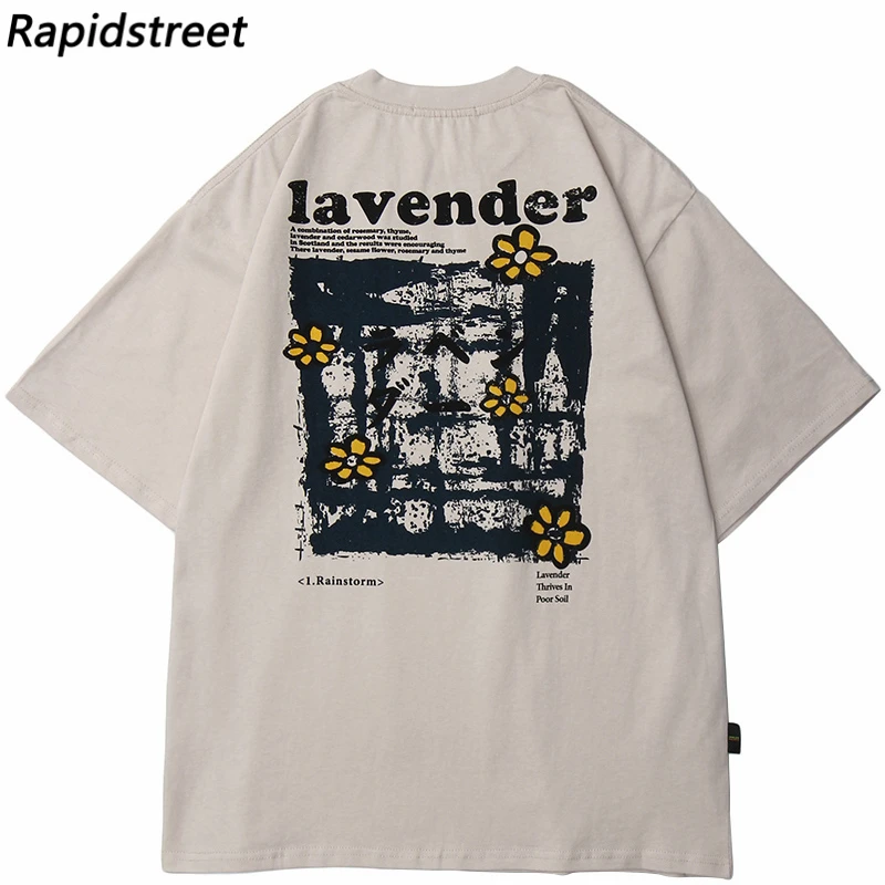 2023 Streetwear Men Harajuku Floral Tshirt Japanese Kanji T Shirt Summer Short Sleeve T-Shirt Cotton Tops Tees Loose Hip Hop