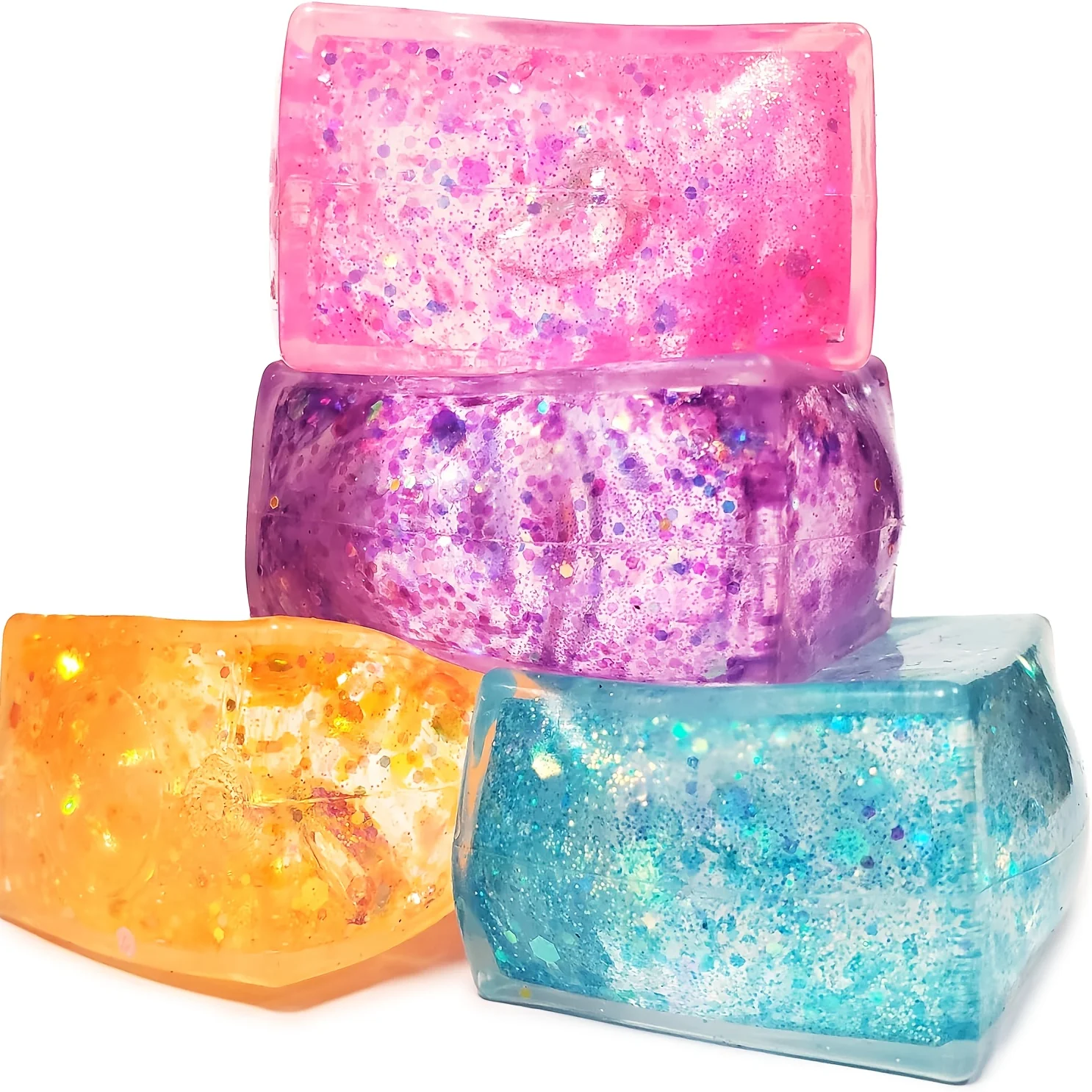 3pcs Glitter Squeeze Toys, Ice Cube Stress Balls, Slow Rise Sensory Toys, Stress Relief Toys, Party Gifts, Classroom Rewards!