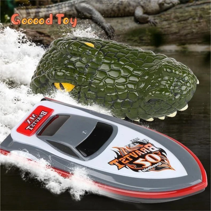 2IN1 Crocodile Remote Control Speedboat Toy for Children Replaceable Shell Practical Joke High Speed RC Water Boat Kids Toy Gift