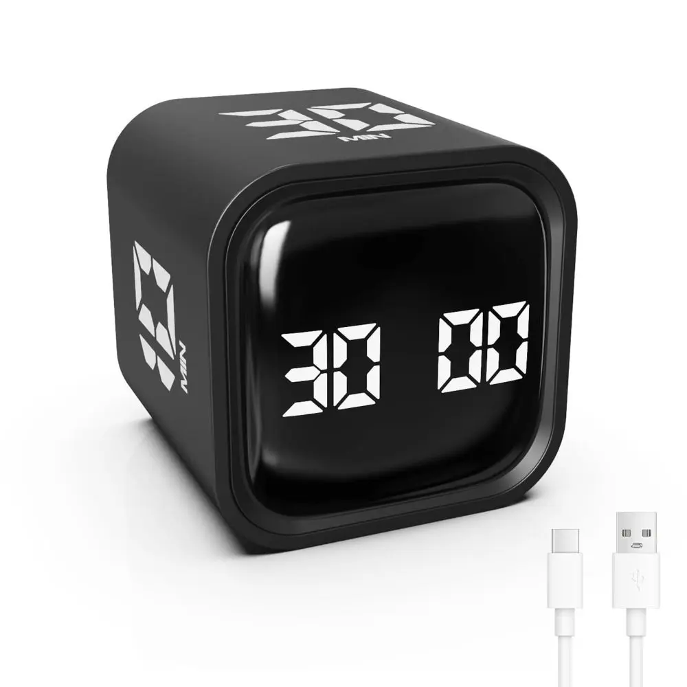 Gravity Sensing Digital Cube Timer 5/10/30/60min 3 Volume Adjustable Pomodoro Timer Custom Countdown Rotation Timing