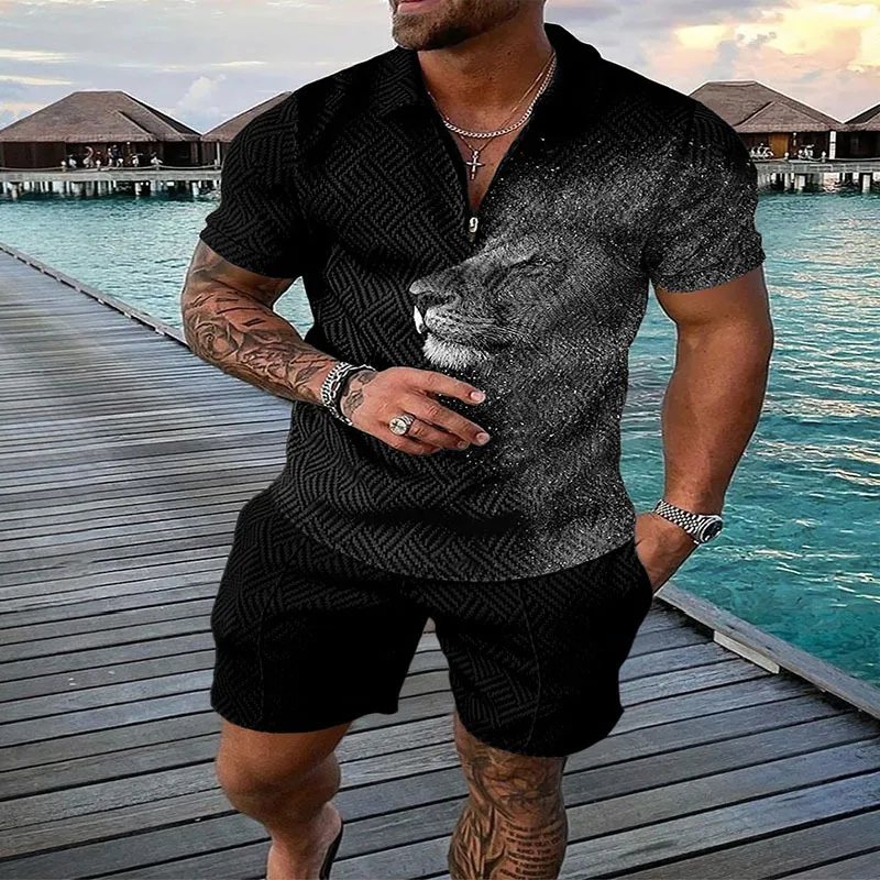 2024 summer burst Europe and the United States Amazon short-sleeved shorts two-piece sports casual men's muscle fashion suit