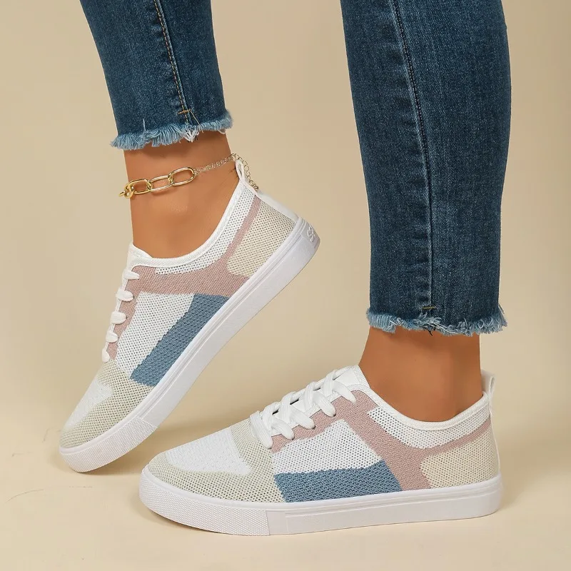 Women's Sneakers New Color Match Round Toe Casual Loafers 2026 Fashion Simple Knitted Comfort Women Shoes Zapatos Para Mujer