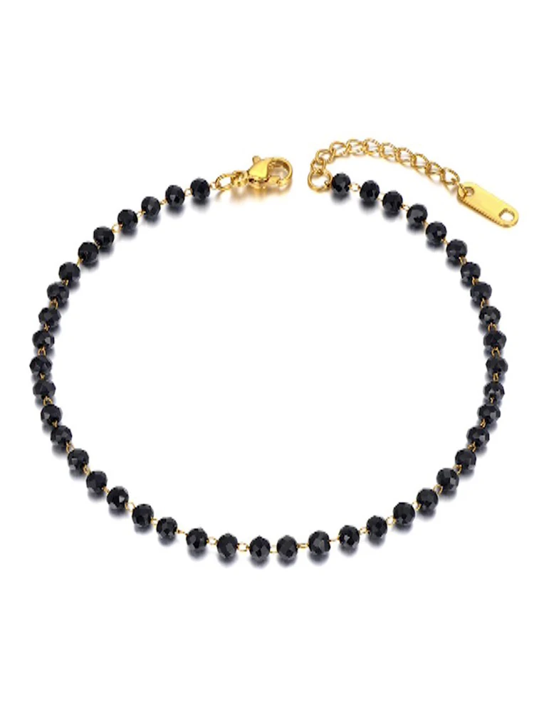 Lokaer Fashion Black CZ Crystal Charm Anklets For Women Girl Stainless Steel Link Chain Bohemia Beach Foot Anklet Jewelry A21029