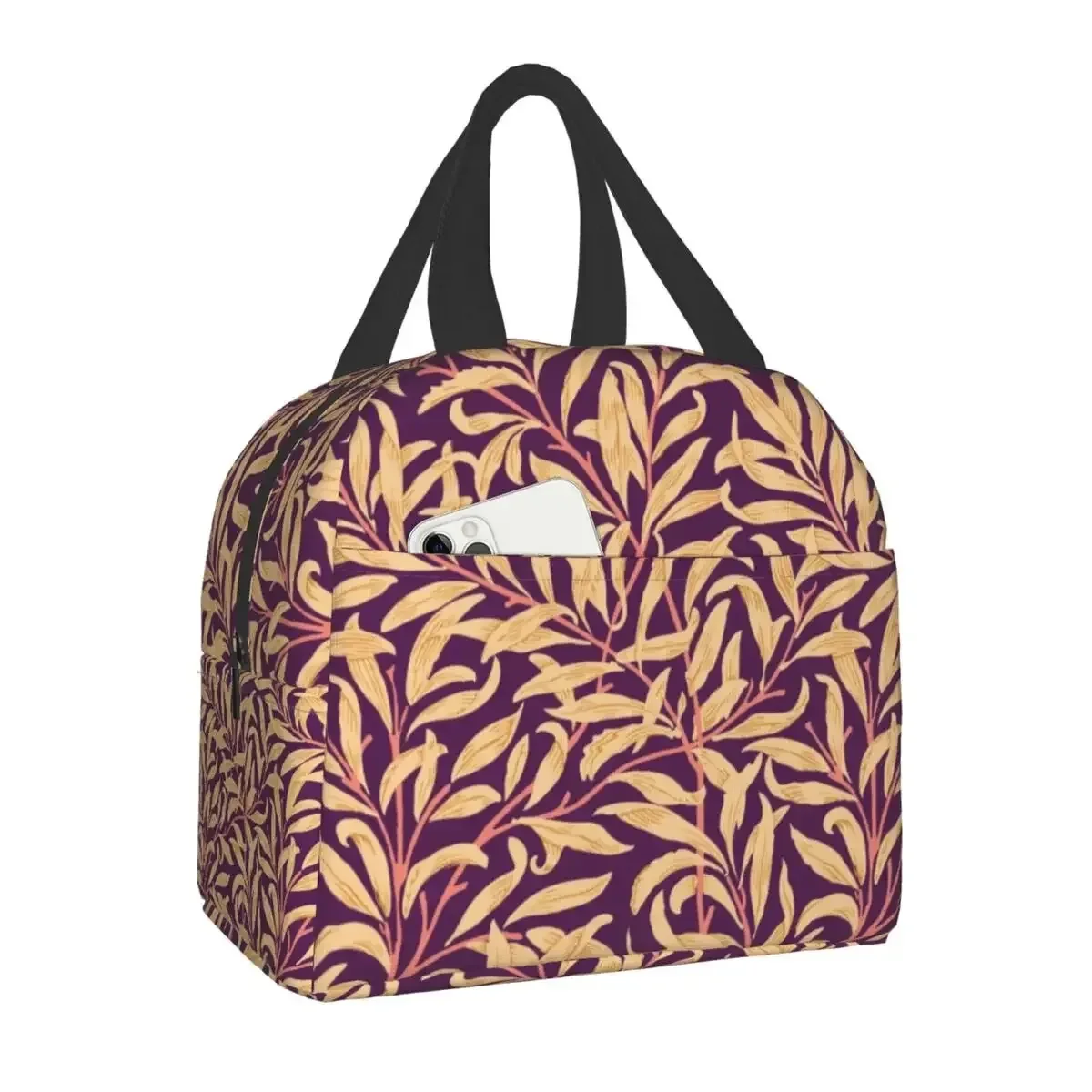 William Morris Vintage Floral Thermal Insulated Lunch Bag - Victorian-Inspired Oxford Cloth Lunch Box with Sturdy Handles, Leakp