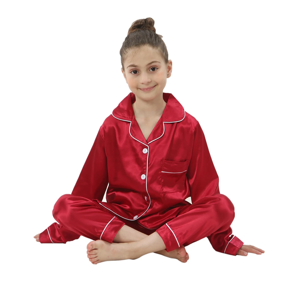 Winter Kids Christmas Pajamas Sets Children's Satin Silk Pyjamas Red Christmas Pjs for Girls Boys Homewear Sleepwear Nightwear