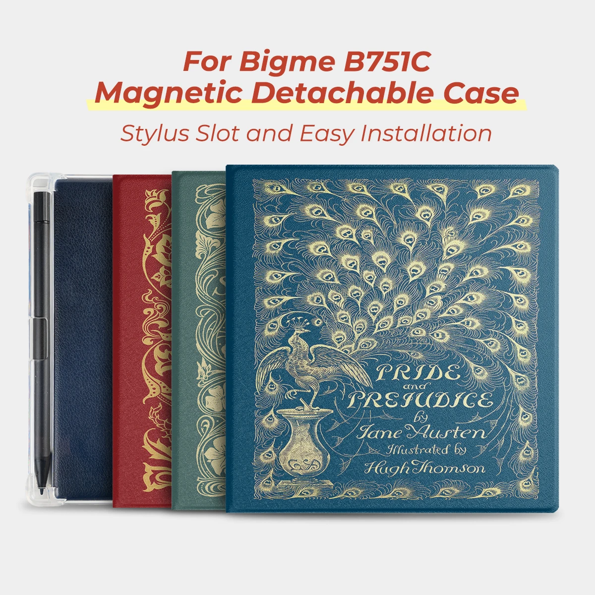 Twosheep Magnetic Detachable Case for Bigme B751C 7 Inch Soft TPU Cover with Stylus Holder Auto Sleep Wake Vintage