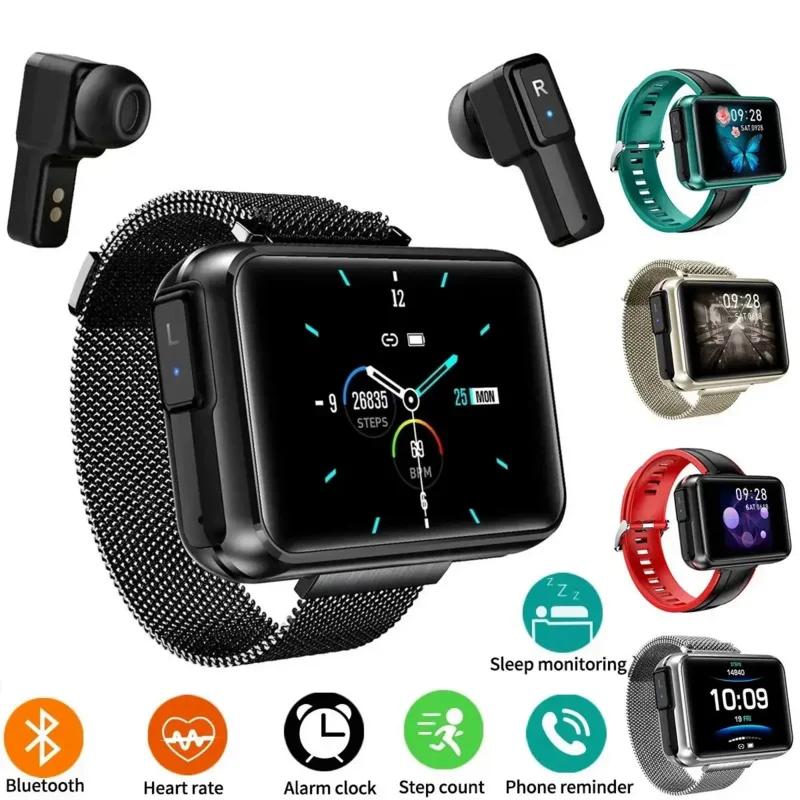 T91 Smart Watch 2 in 1 TWS Wirelss Earbuds Big DIY Screen Waterproof Bluetooth Call Heart Rate Tracker Sports Smart Bracelet