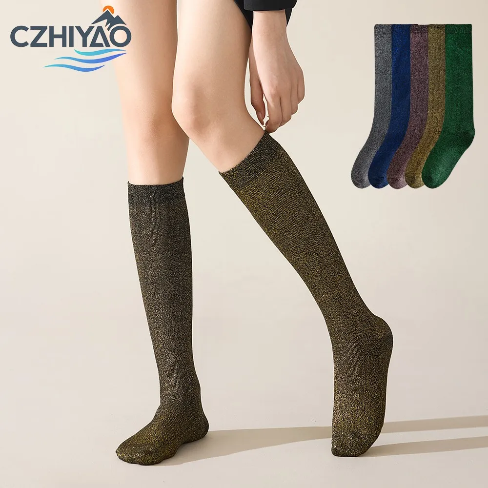 CZHIYAO Meias longas femininas feitas de ouro e prata, meias fofas de seda brilhante, presentes de Natal e Halloween para cosplay