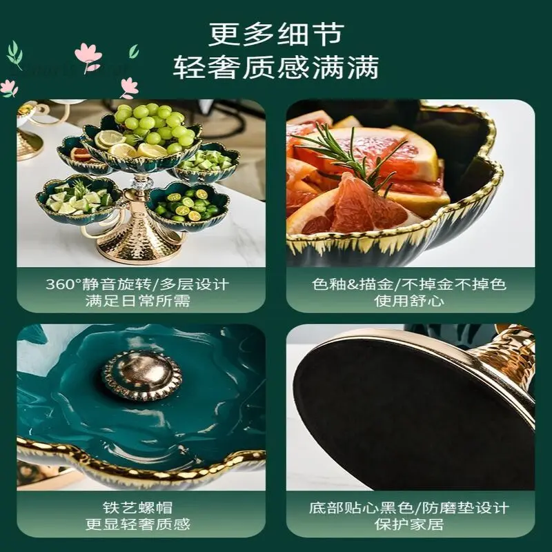 Internet celebrity ceramic multi-layer fruit plate rotating creative snack candy plate living room home 2022 new high-end