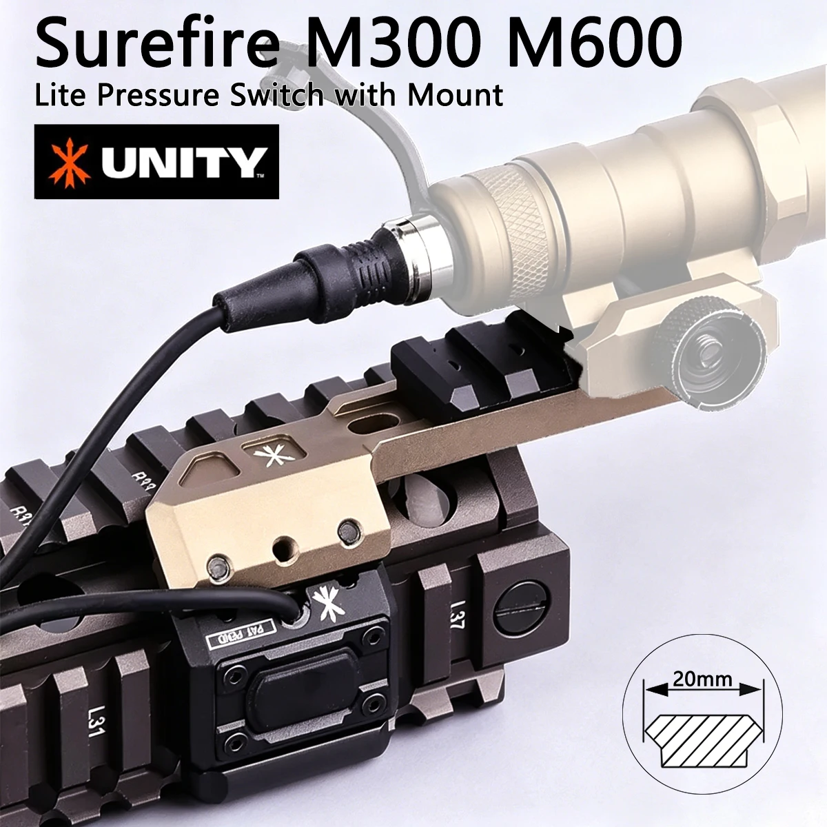 Lampe torche tactique Surefire M600 M300 M600C M300A Scout Light avec support UNITY et support décalé pour rail Picatinny 20 mm