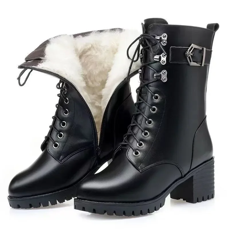 Cross-lace Up Fashion Platform Shoes for Women 2023 New Cold-proof and Warm Winter Women\'s Boots Short Plush Black Zipper Boots