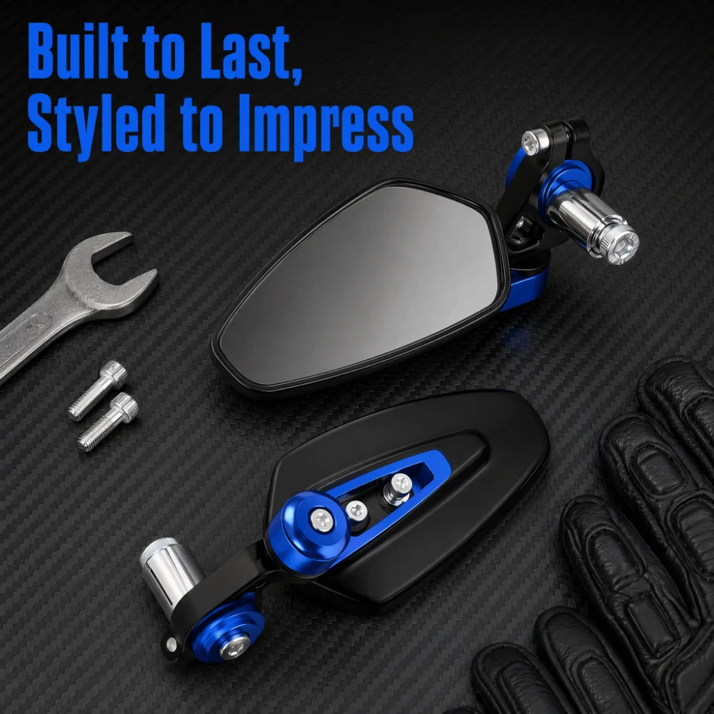 2PCS Aluminum Alloy Bar End Side Rearview Mirrors Universal Handlebar Mirror for Universal Motorcycle 7/8 inch 22mm Handlebar