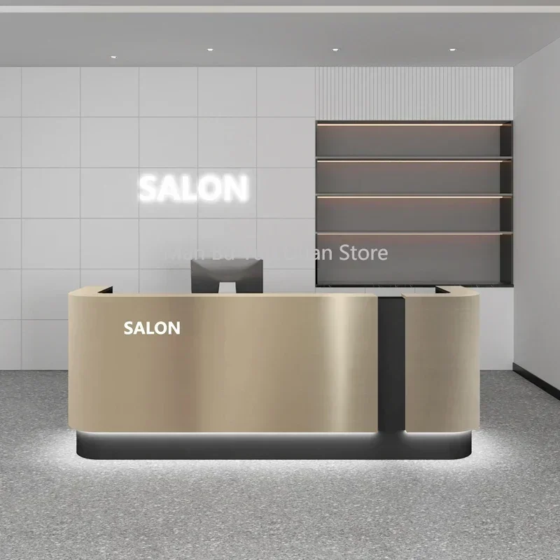 

Стойка регистрации, длинная современная мебель, эстетический декор центра, офисный секретарь, роскошный парикмахерский магазин, ресторан-бар