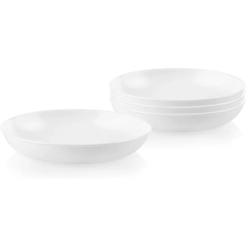 4-Pc Versa Bowls for Pasta, Salad and More, Service for 4, Durable 30-Oz , Compact Stack Bowl Set, White