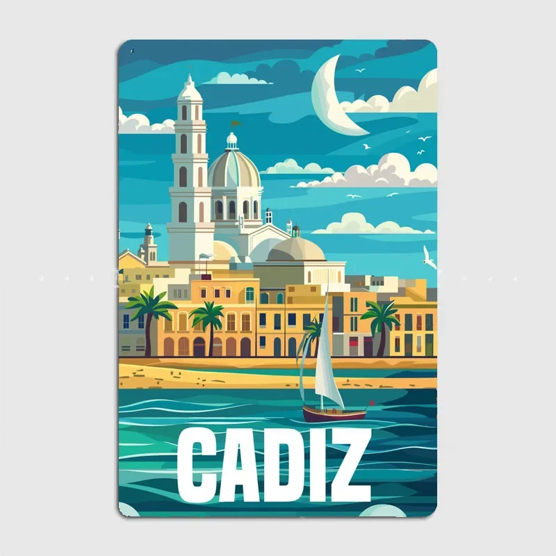 Cadiz Spain Travel Scenic Spots Poster Metal Sign Custom Retro Kitchen Tin Wall Room Decoration Home Decor