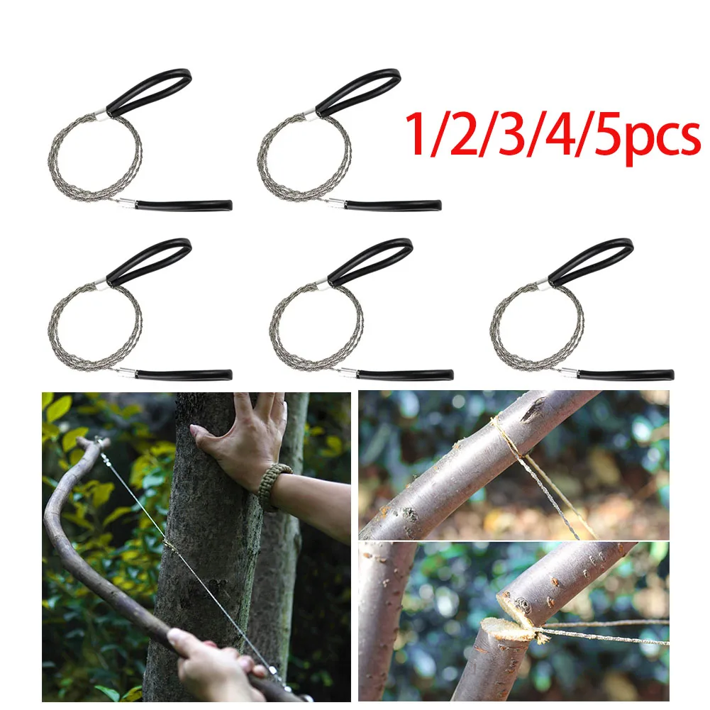 1-5pcs Portable Stainless Steel Pocket Wire Saw with Finger Handle Manual Cutting Chain Saws Outdoor Camping Emergency Tool