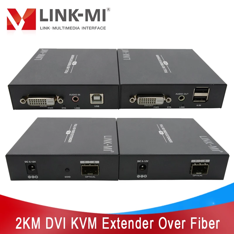 LINK-MI 2km DVI USB KVM Fiber Optic Extender Support 1920x1200P@60Hz with External Stereo Audio DVI Extender over Fiber