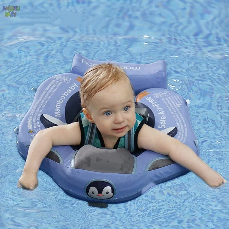 Non-inflatable Baby Floats with Tailboard for 3-24 Months Adjustable Pool Floats for Children Soft Infant Float Pool with Canopy